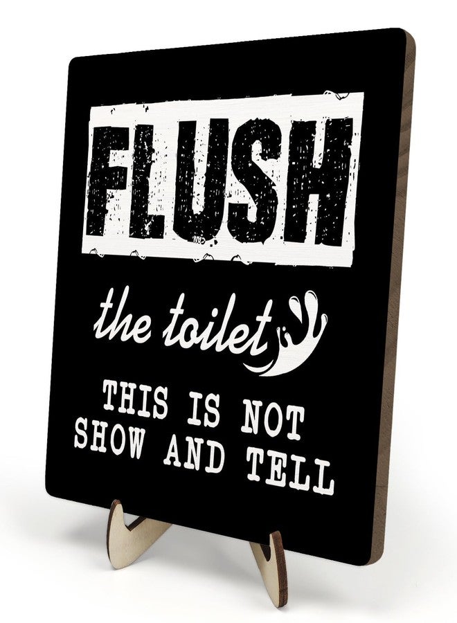 DMADNF Flush Toilet Sign Bathroom Rules Wood Sign,Vintage Humorous Quote Wooden Plaque Sign for Farmhouse Shelf Bathroom Toilet Decor 5.9 x 5.9inch (Black) - Image 1